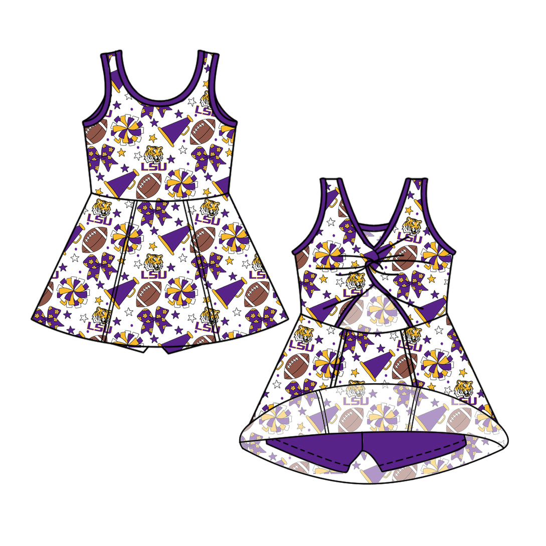 Custom moq 5 mix size milk silk summer teams Baby Girls Purple Bows Shorts Knee-Length Dress Yoga Active Clothing