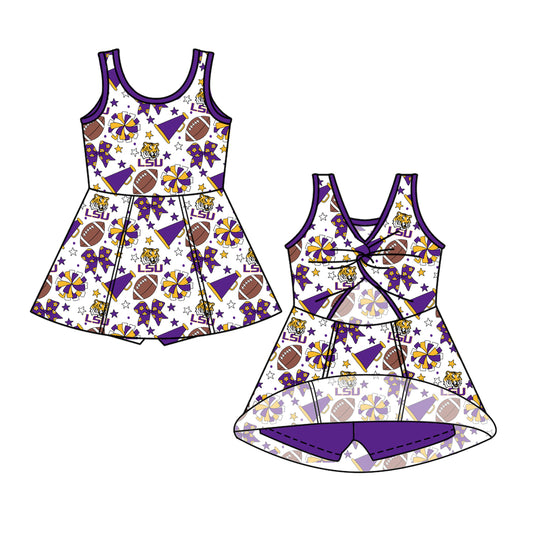 Custom moq 5 mix size milk silk summer teams Baby Girls Purple Bows Shorts Knee-Length Dress Yoga Active Clothing