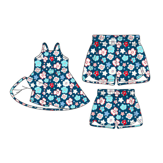 Custom moq 5 mix size Sibling Floral print Baby Girl Sleeveless Dress with Shorts Mom And Me shorts Yoga Outfit