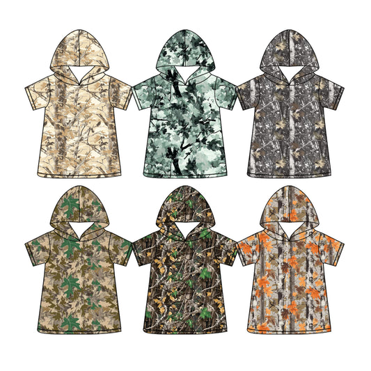 Custom moq 5 mix size Sibling Baby Boy's Short-Sleeved Hooded Top Leaf Patterned Comfortable Soft Fabric Infant Clothing