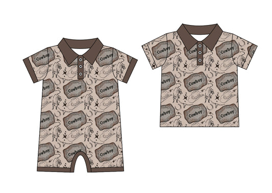 25.11.27 Custom each style moq 5 eta 6-8 week Sibling Sister cowboy baby boy short sleeve top and rompers match family design