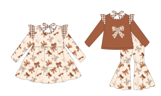 25.7.16 custom each style moq 5eta 4-6week Sibling Sisters bow baby girl long sleeve pants sets and dress match family design