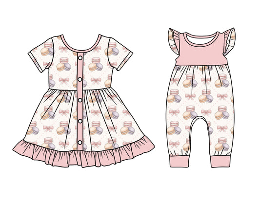 25.12.22 custom each style moq 5 eta 6-8week Sibling Sister bow baby short sleeve romper and dress match design