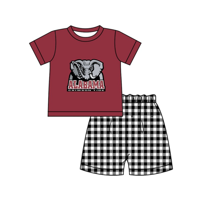 Custom moq 5 mix size milk silk summer teams baby girl boys clothes Red Black and white checkered short sleeve shorts sets 3 and dress and rompers 2 series