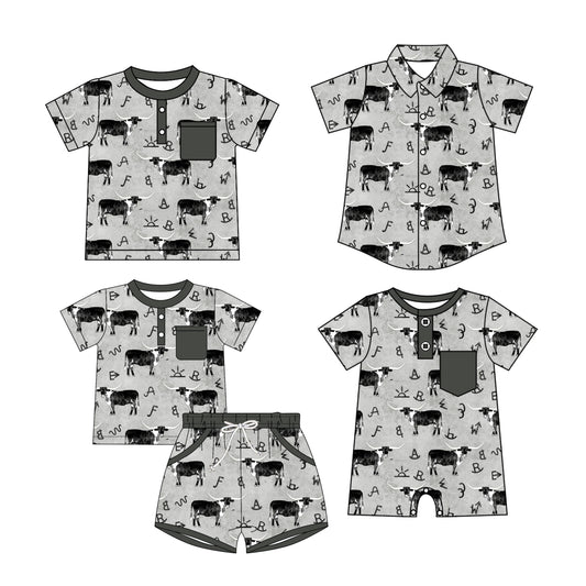 25.10.22 custom each style moq 5 eta 6-8 week Sibling Sister cow baby boy short sleeve shorts sets and boy rompers and top 2 match family design