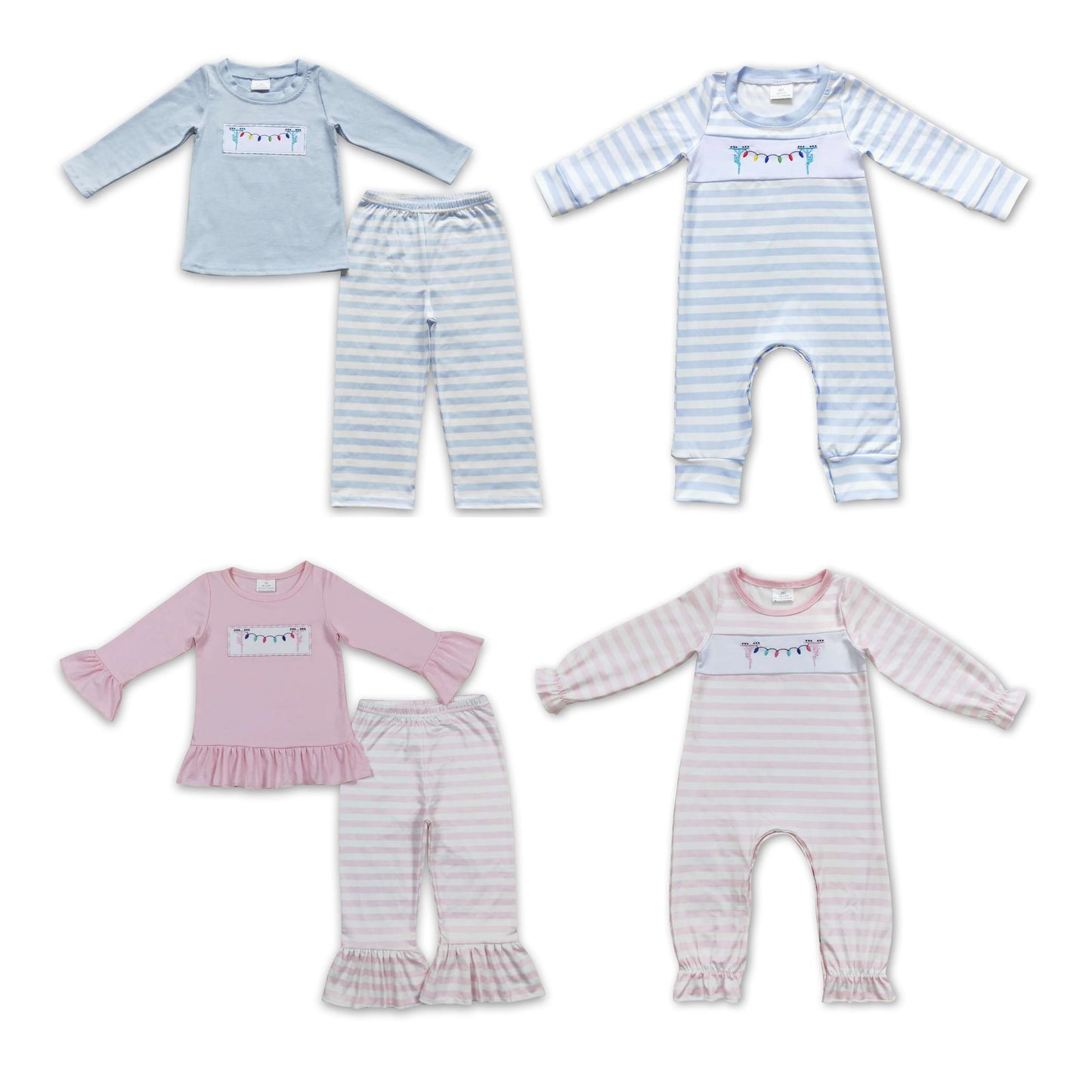 RTS NO MOQ Embroidered Lantern Pattern Boys and Girls Striped Long Sleeve Suit & Crawling Suit