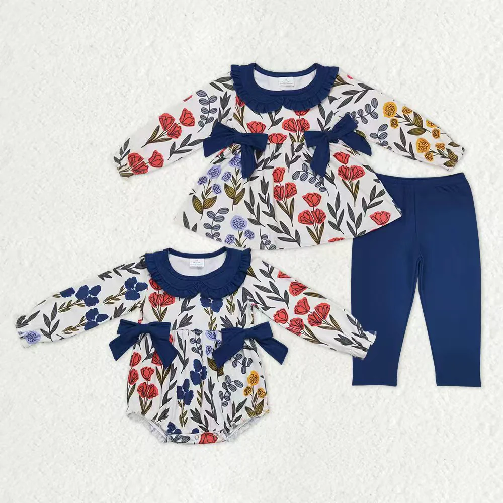 RTS NO MOQ sibling baby girls clothes floral long sleeve Clothes Sets and rompers