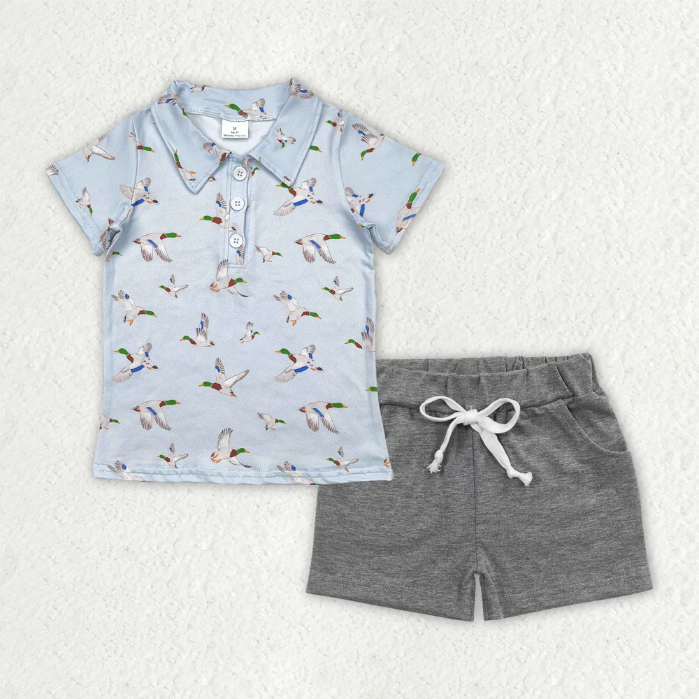 RTS NO MOQ Sibling Baby boy clothes camouflage duck Short Sleeve shorts Suits
