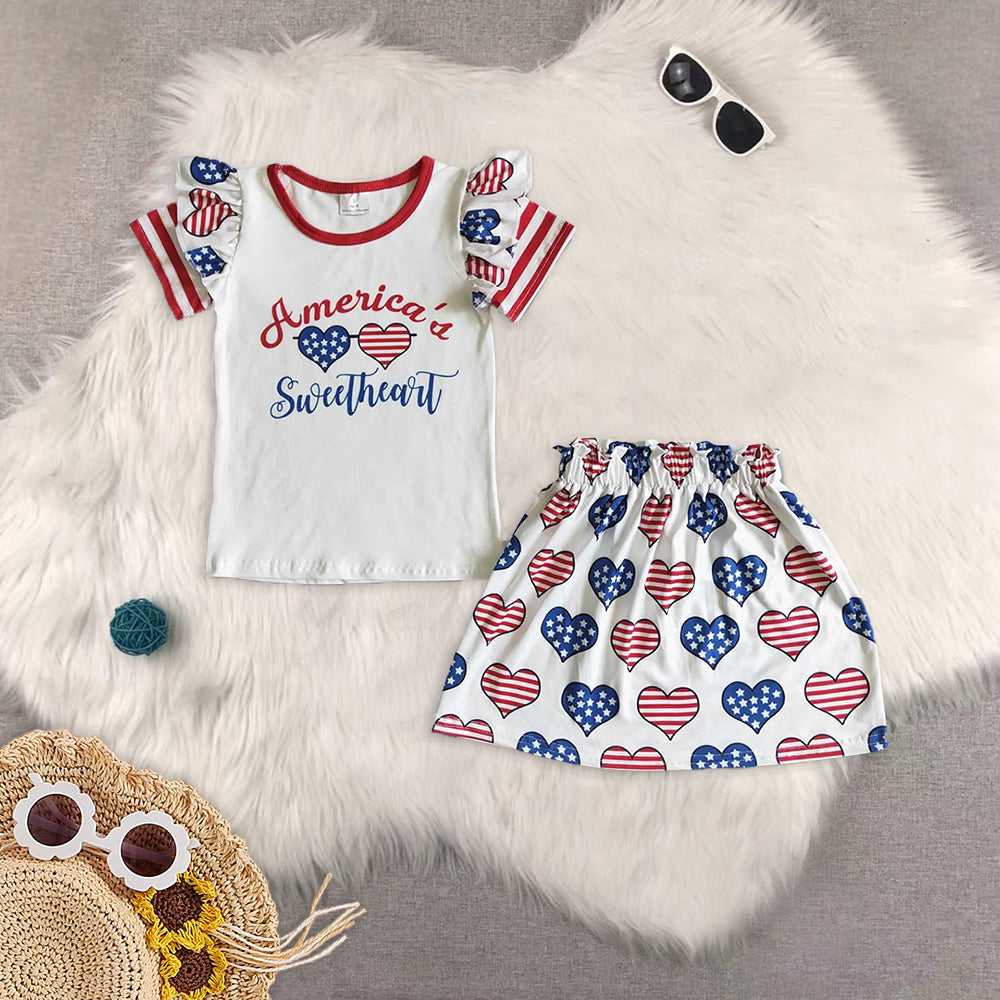 RTS NO MOQ Baby girl clothes 4th of july Short Sleeve shorts Suit