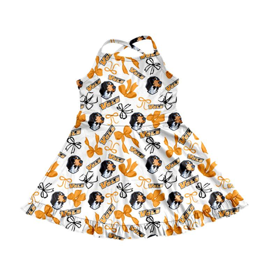 Custom moq 5 each style eta 6-7weeks baby girl clothes team orange sleeveless dress-25.9.4