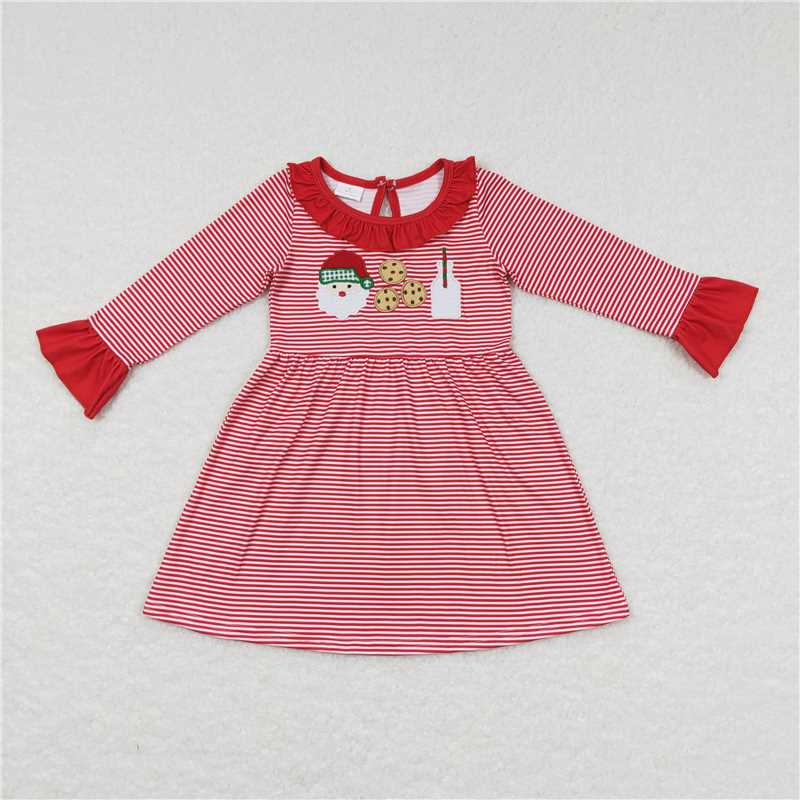 RTS NO MOQ（In Stock) GLD0411 Embroidered Santa Claus red plaid doll collar long-sleeved dress
