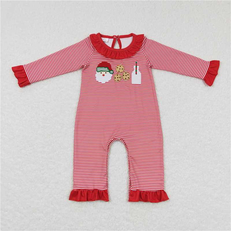 RTS NO MOQ（In Stock) LR0708 Embroidered Christmas long-sleeved jumpsuit