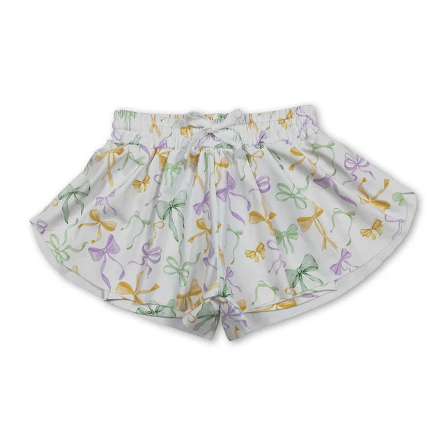 RTS NO MOQ Sibling Baby Girls Mardigras Bows Yoga Active Shorts Bottoms