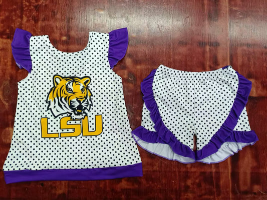 Custom moq 3 eta 6-7weeks baby girls clothes team purple flying sleeve shorts sets-25.5.9