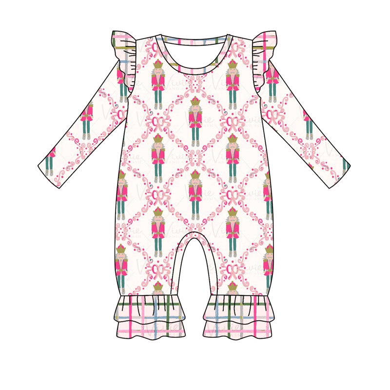 Deadline  September 28 custom no moq eta 6-8weeks Pink S diamond puppet guard flying sleeve shoulder design long sleeve romper