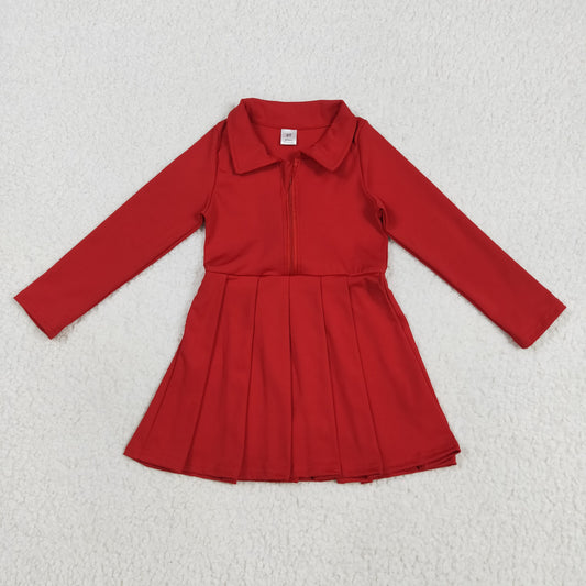 RTS NO MOQ（In Stock) GLD1153 Solid Red Zippered Long-Sleeved Yoga Dress
