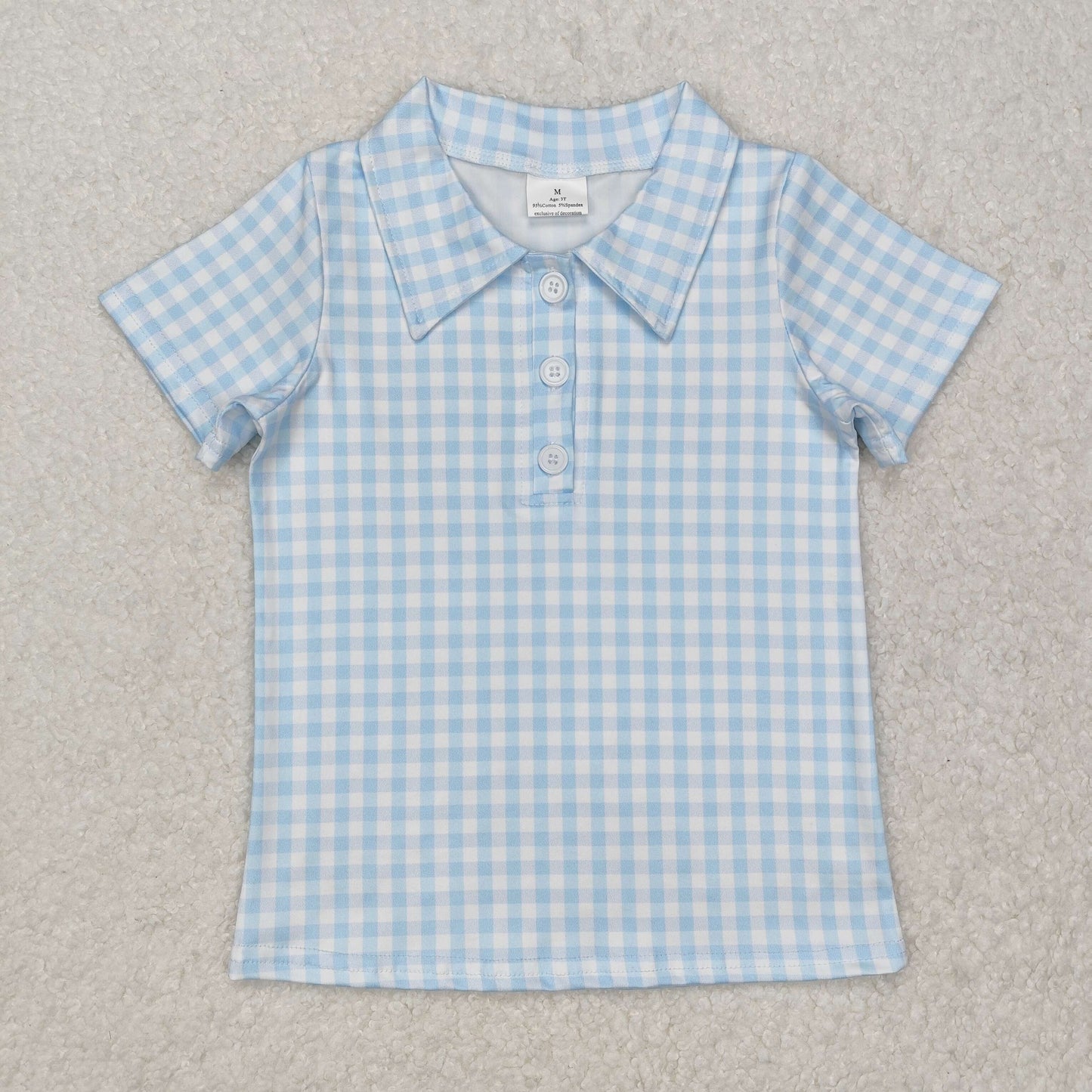 RTS NO MOQ（In Stock) Blue plaid button short-sleeved top