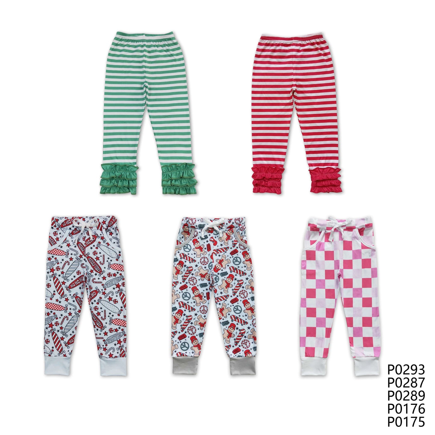 RTS NO MOQ Baby Girls Lace Stripe Pants & Christmas Drawstring Pants