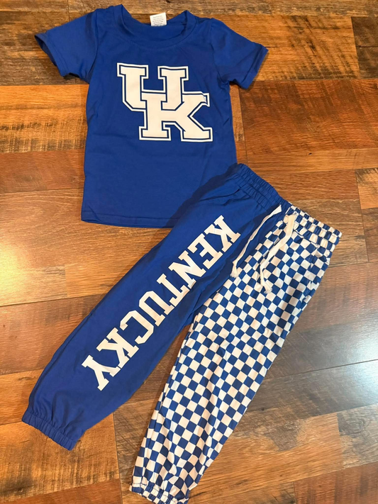 NEW RTS NO MOQ milk silk BSPO0696（BT1882+P1059） Baby Boys Hot Blue Print T Shirt Top With Pockets Matching Joggers Two Piece Team Clothes Set(3-6M-8-9T)