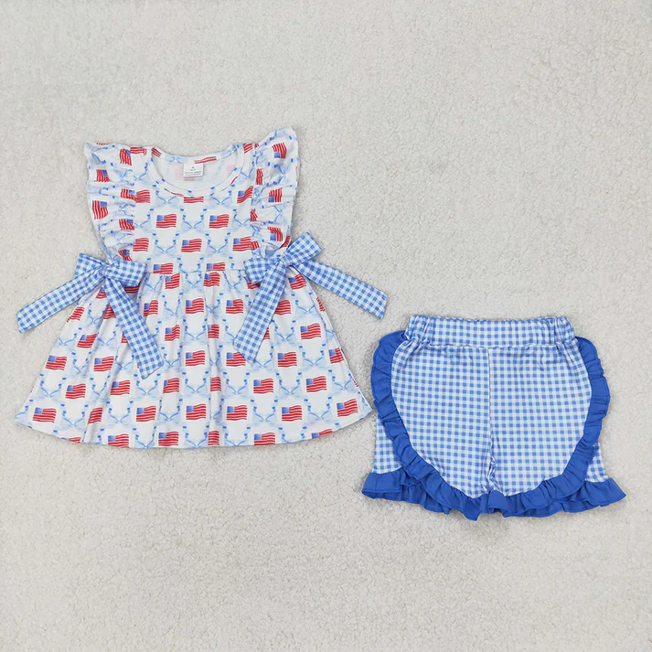 RTS baby girls clothes 4th of july short Sleeve dress romper