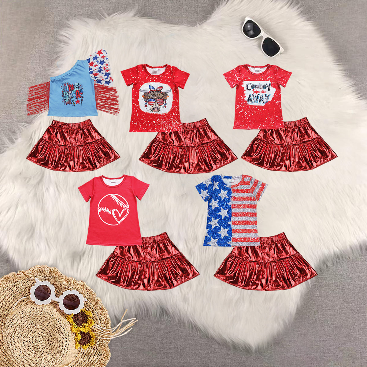 RTS baby girls clothes 4th of july short Sleeve skirts dress sets