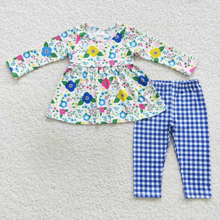 RTS NO MOQ Sibling baby girl clothes floral bow long sleeve pants Sets