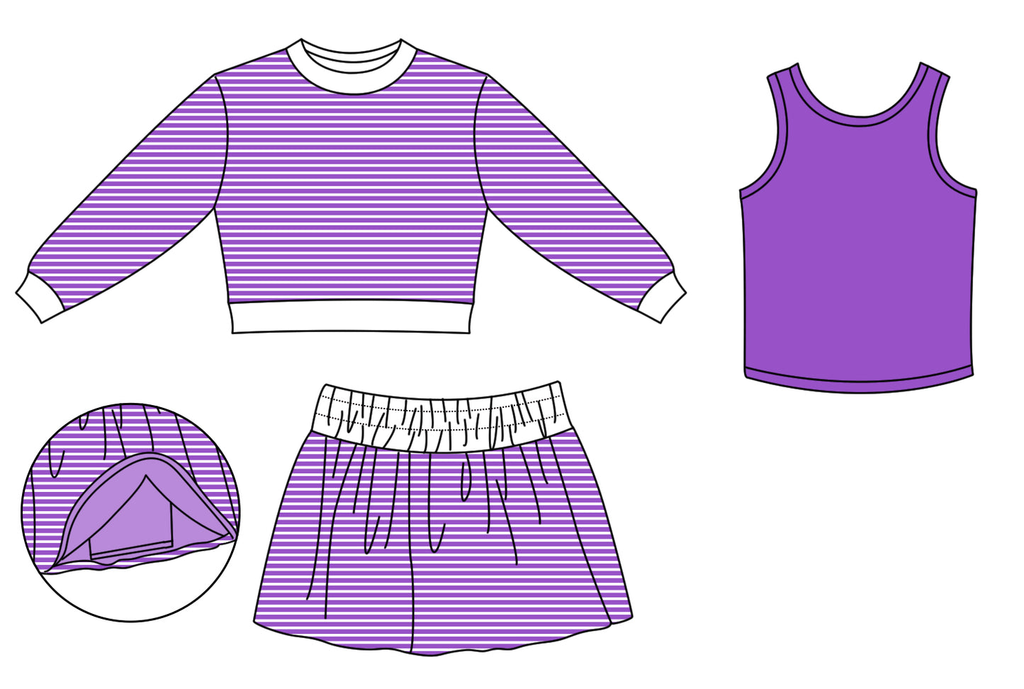custom moq 5 mix size AM01 Yoga Baby Girls Striped Long Sleeve Top Solid Sleeveless Vest Striped Shorts 3 Pieces Yoga Outfit Set