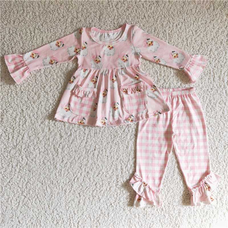 Girls Pink Vintage Santa Christmas Collection - Pocket Ruffle Tunic Pant Set & Strap Overalls Romper
