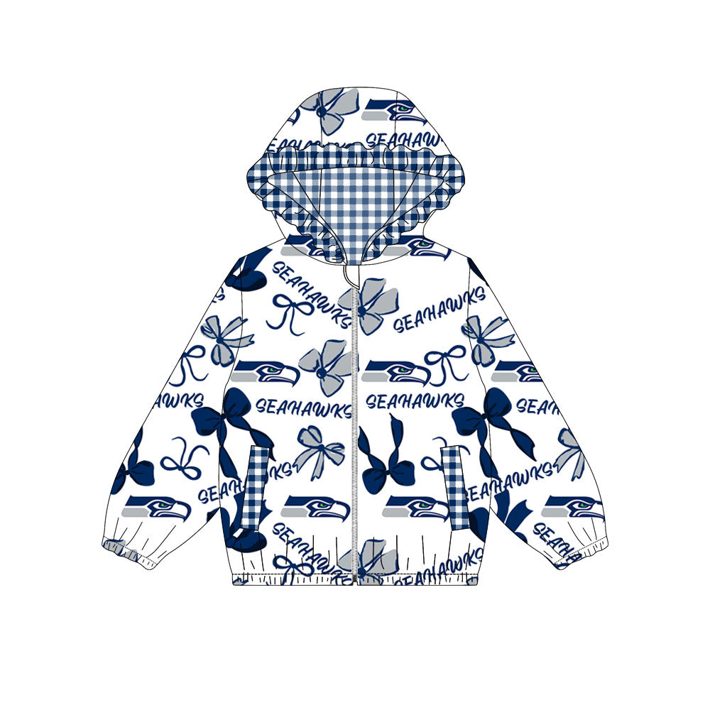 Custom moq 8 mix size milk silk summer team baby girls clothes bow blue hooded long sleeve top-25.9.30