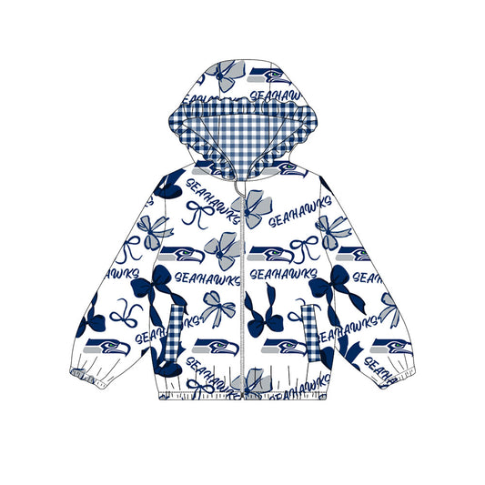 Custom moq 8 mix size milk silk summer team baby girls clothes bow blue hooded long sleeve top-25.9.30