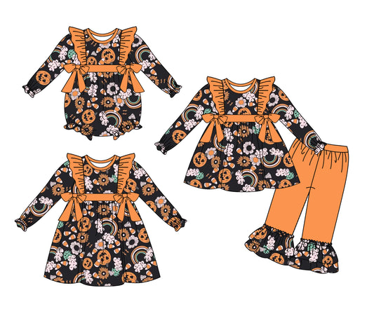 25.8.14 custom each style moq 5eta 4-6week Sibling Sisters halloween baby girl long sleeve pants sets and dress and rompers match family design
