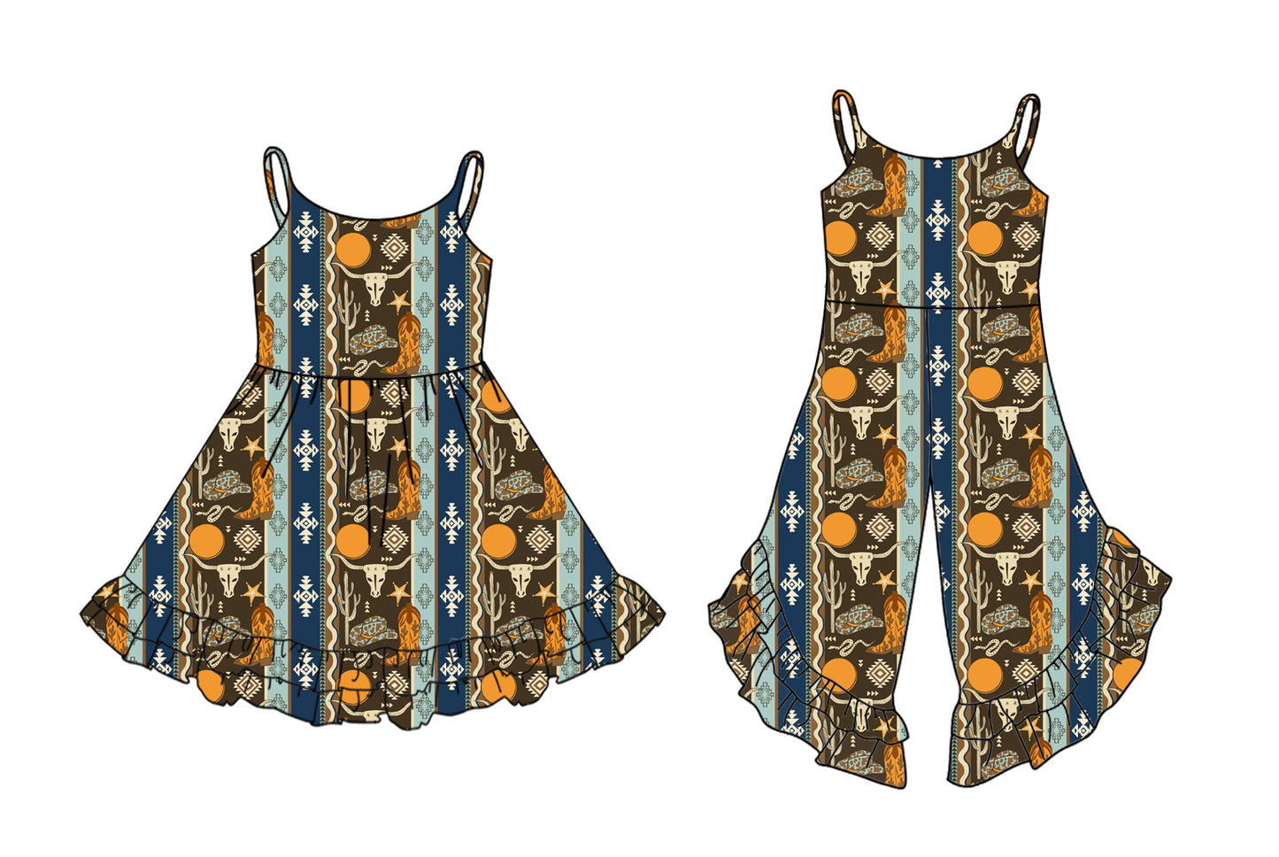 2.24 custom each style moq 5eta 4-6week Sibling Sister cow head boot baby girl dress and jumpsuit match family design