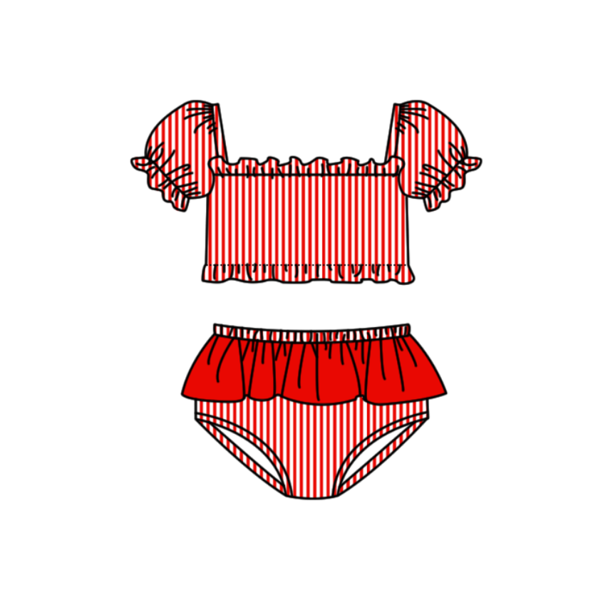 Custom moq 5 mix size milk silk summer teams baby girl boys clothes Red Two-Piece Swimsuit Set One Piece Swimsuits boy swim trunks