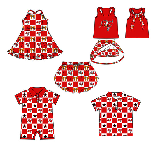 Custom moq 5 mix size milk silk summer teams Baby Girl Red Sleeveless Top Skirts Set Dress And Shorts Yoga Checked Outfit Boy's Checked Short-Sleeved Polo Shirt And Romper