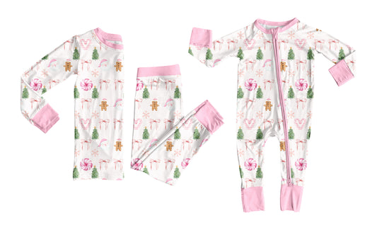 25.6.19 custom each style moq 5eta 4-6week Sibling Sisters Christmas trees bow pink baby girl long sleeve pants sets and rompers match family design