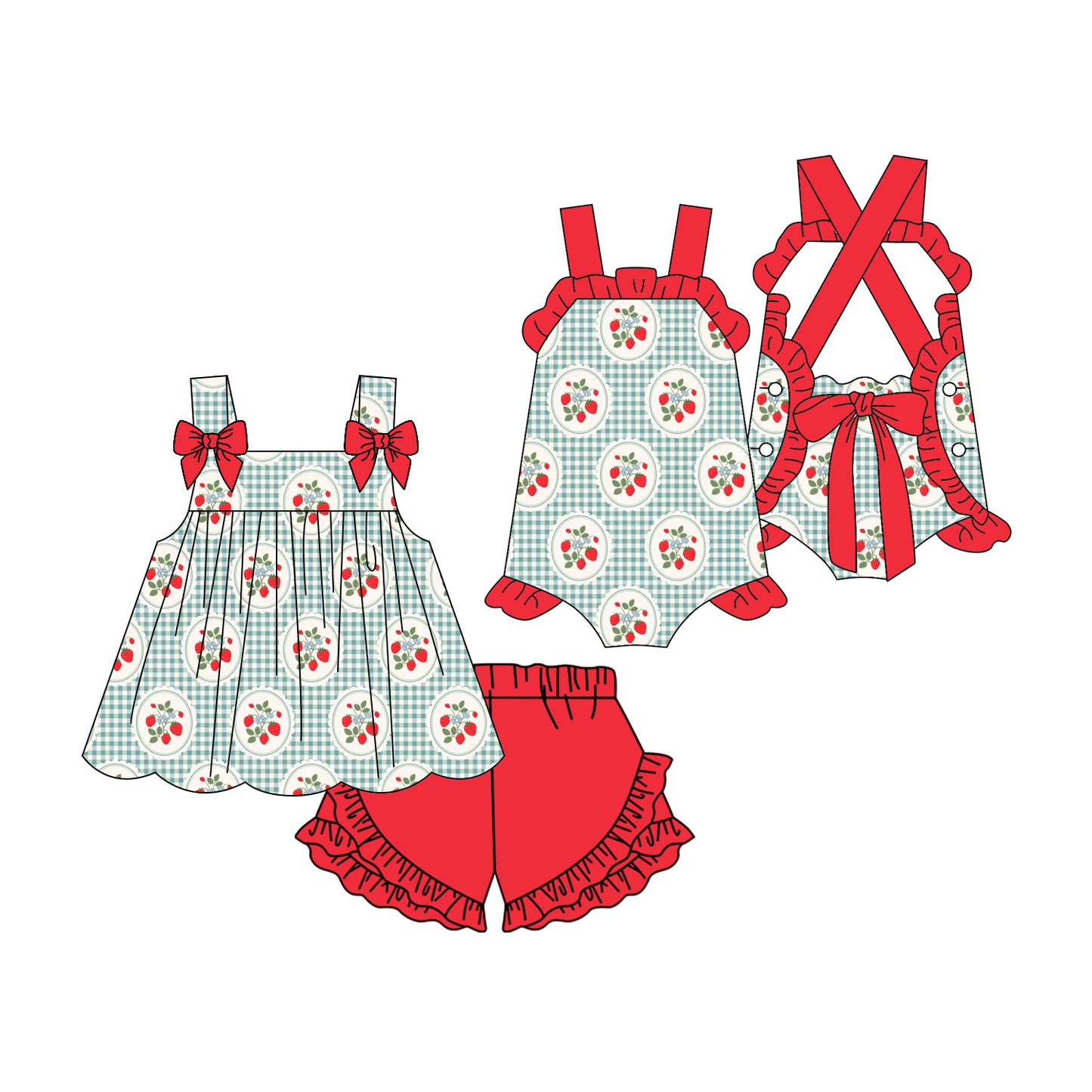 3.3 Custom moq 5 mix size Sibling Baby Girl's Sleeveless Top And Red  Shorts Set Cute Romper for Summer