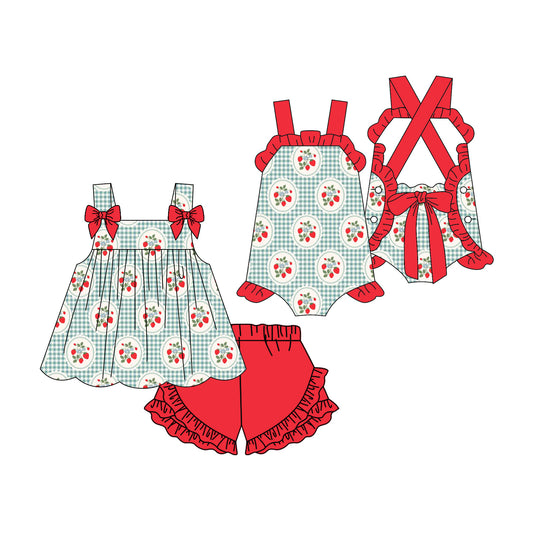 3.3 Custom moq 5 mix size Sibling Baby Girl's Sleeveless Top And Red  Shorts Set Cute Romper for Summer