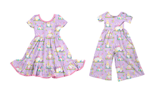 25.9.22 custom each style moq 8 eta 6-8week Sibling Sisters bunny baby girl long sleeve dress and jumpsuit match family design