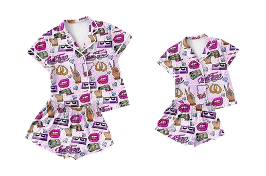 3.26 custom each style moq 5eta 4-6week Sibling Sister  short sleeve shorts sets and adult sets match design