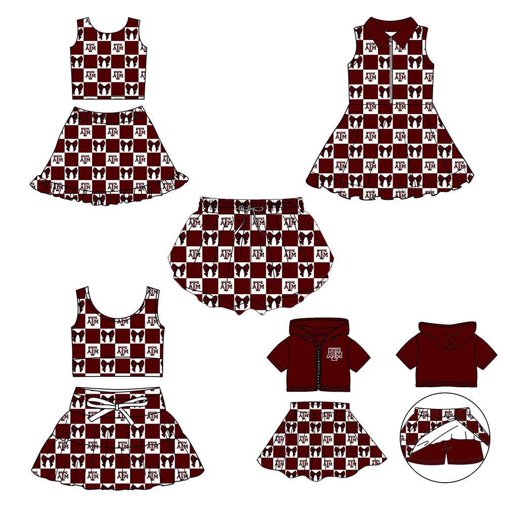 Custom moq 3 or 5 mix size milk silk summer teams baby girl clothes dark red sleeveless skirts sets 3 and dresss and shorts-26.1.20