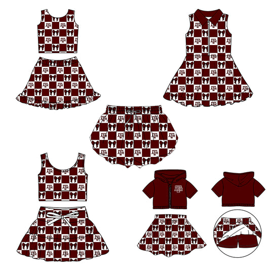 Custom moq 3 or 5 mix size milk silk summer teams baby girl clothes dark red sleeveless skirts sets 3 and dresss and shorts-26.1.20