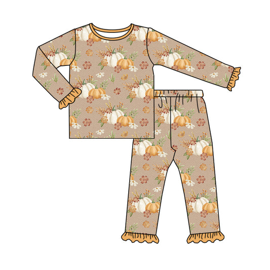 8.7 custom each style moq 5eta 4-6week Sibling Sister pumpkin floral baby boys sets and dress and rompers match family design
