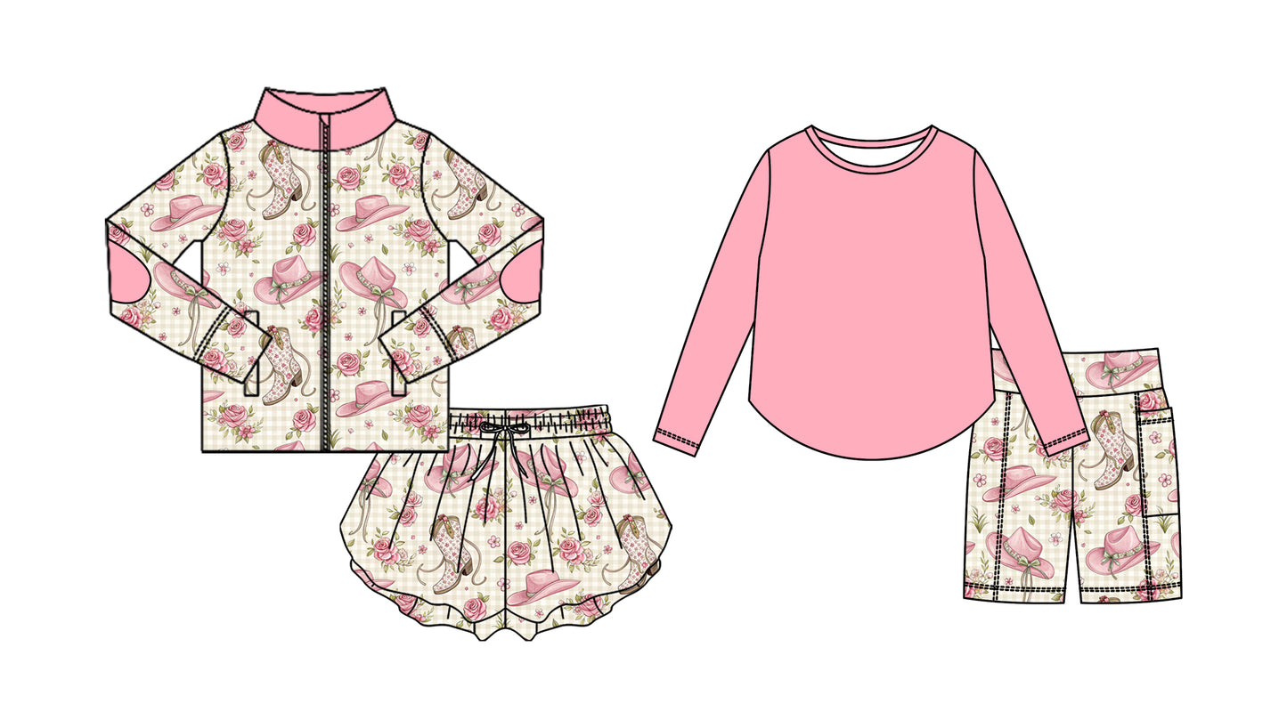 25.8.30 custom each style moq 5eta 4-6week Sibling Sisters floral boot hat pink baby girl long sleeve shorts sets and skirts sets match family design