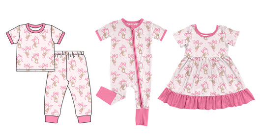 12.10 custom each style moq 5eta 4-6week Sibling Sister easter bow pink baby girl sets and dress and rompers match family design