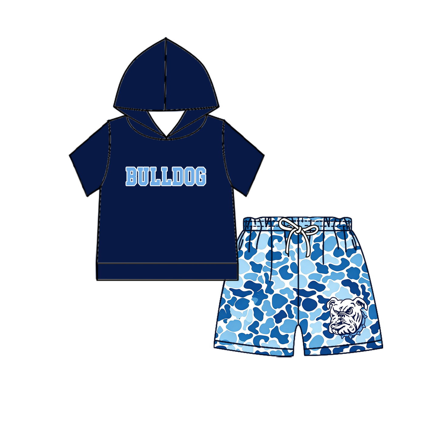 custom moq 5 mix size MSD071106 Baby Kids Short Sleeve Hooded Top Camo Elastic Waist Shorts Team Clothes Set