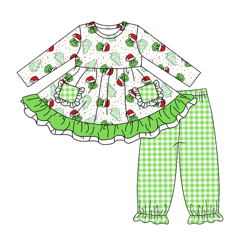 8.30 custom each style moq 5eta 4-6week Sibling Sister Christmas green baby girl sets and dress and rompers match family design