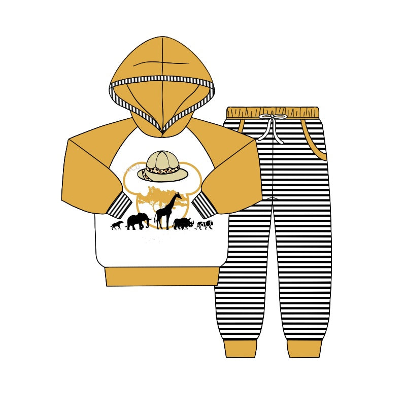 5.18custom each style moq 5eta 4-5week Sibling Sister animal prints Khaki Hoodie long sleeves with trousers match family design