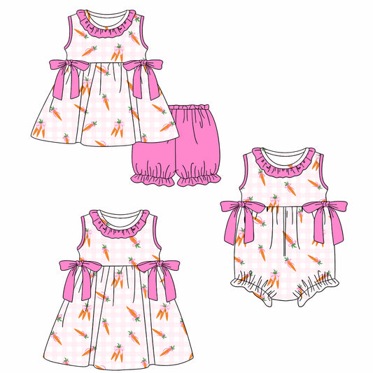 26.1.14 custom each style moq 5 eta 6-8week Sibling Sister carrot baby short sleeve shorts sets and romper and dress match design