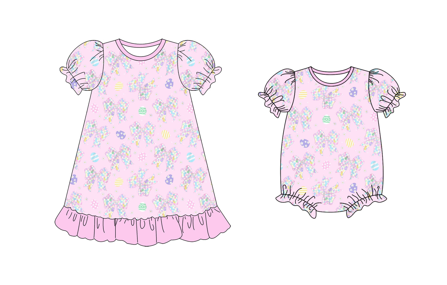 25.10.10 custom each style moq 5 eta 6-8week Sibling Sisters bow baby girl short sleeve dress and romper match family design
