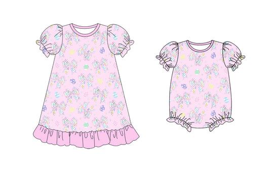 25.10.10 custom each style moq 5 eta 6-8week Sibling Sisters bow baby girl short sleeve dress and romper match family design